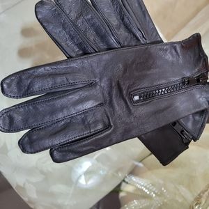 Women's Leather Zip up Gloves